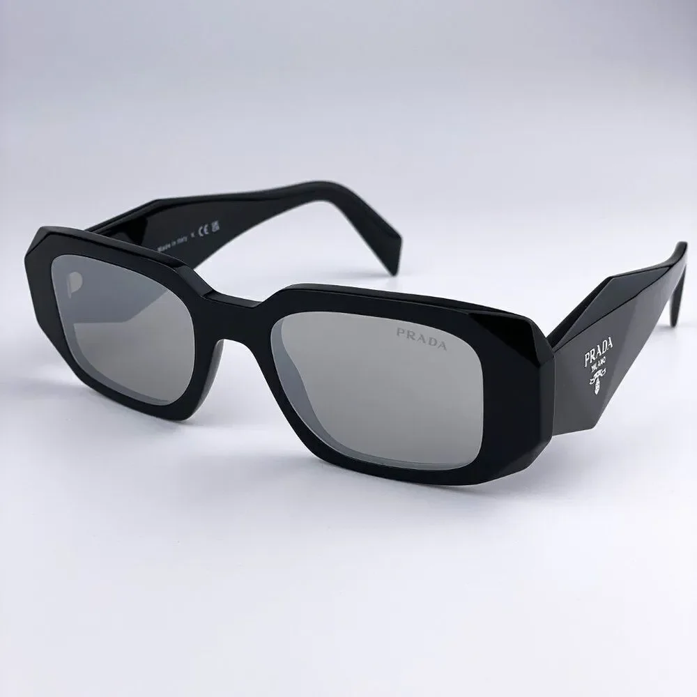 NEW Prada PR17WS 1AB2B0 Black Light Gray Mirrored Silver Square Unisex